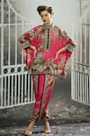 Buy_Rajdeep Ranawat_Pink Silk Print Flora Treasure Band Collar Chanel Tunic_at_Aza_Fashions