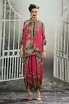 Rajdeep Ranawat_Pink Silk Print Flora Treasure Band Collar Chanel Tunic_Online_at_Aza_Fashions