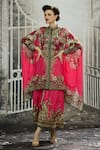 Buy_Rajdeep Ranawat_Pink Silk Print Greek Bloom Band Collar Dakota Asymmetric Tunic _at_Aza_Fashions