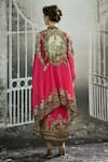 Shop_Rajdeep Ranawat_Pink Silk Print Greek Bloom Band Collar Dakota Asymmetric Tunic _at_Aza_Fashions