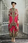 Rajdeep Ranawat_Pink Silk Print Greek Bloom Band Collar Dakota Asymmetric Tunic _Online_at_Aza_Fashions