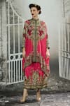 Buy_Rajdeep Ranawat_Pink Silk Print Greek Bloom Band Collar Dakota Asymmetric Tunic _Online_at_Aza_Fashions