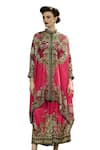 Shop_Rajdeep Ranawat_Pink Silk Print Greek Bloom Band Collar Dakota Asymmetric Tunic _Online_at_Aza_Fashions