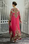 Shop_Rajdeep Ranawat_Pink Silk Print Glory Fleur V Neck Imama Kaftan_at_Aza_Fashions
