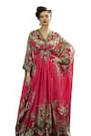 Buy_Rajdeep Ranawat_Pink Silk Print Glory Fleur V Neck Imama Kaftan_Online_at_Aza_Fashions