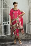 Buy_Rajdeep Ranawat_Pink Silk Print Gardenia Cowl Neck Lavanya Asymmetric Tunic _at_Aza_Fashions