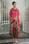 Rajdeep Ranawat_Pink Silk Print Gardenia Cowl Neck Lavanya Asymmetric Tunic _Online_at_Aza_Fashions