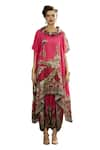 Buy_Rajdeep Ranawat_Pink Silk Print Gardenia Cowl Neck Lavanya Asymmetric Tunic _Online_at_Aza_Fashions