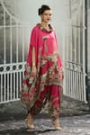 Buy_Rajdeep Ranawat_Pink Silk Print Gardenia Cowl Neck Lavanya Asymmetric Tunic 