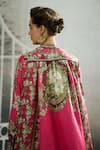 Rajdeep Ranawat_Pink Silk Print Breeze Bloom Band Collar Nilofer Tunic _at_Aza_Fashions