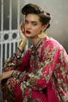 Shop_Rajdeep Ranawat_Pink Silk Print Breeze Bloom Band Collar Nilofer Tunic 