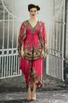 Rajdeep Ranawat_Pink Silk Print Blossom Crest V Neck Parma Tunic _Online_at_Aza_Fashions