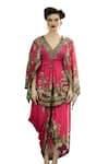 Buy_Rajdeep Ranawat_Pink Silk Print Blossom Crest V Neck Parma Tunic _Online_at_Aza_Fashions