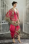 Shop_Rajdeep Ranawat_Pink Silk Print Blossom Crest V Neck Parma Tunic _Online_at_Aza_Fashions