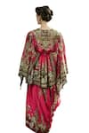 Rajdeep Ranawat_Pink Silk Print Blossom Crest V Neck Parma Tunic _at_Aza_Fashions