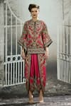 Rajdeep Ranawat_Pink Silk Print Blossom Mandarin Collar Ramona Poncho Top _Online_at_Aza_Fashions