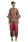 Buy_Rajdeep Ranawat_Pink Silk Print Blossom Mandarin Collar Ramona Poncho Top _Online_at_Aza_Fashions