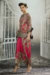 Rajdeep Ranawat_Pink Silk Print Blossom Mandarin Collar Ramona Poncho Top _at_Aza_Fashions