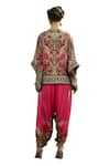 Buy_Rajdeep Ranawat_Pink Silk Print Blossom Mandarin Collar Ramona Poncho Top 