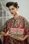 Shop_Rajdeep Ranawat_Pink Silk Print Blossom Mandarin Collar Ramona Poncho Top 