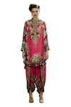 Buy_Rajdeep Ranawat_Pink Silk Print Floral Mandarin Collar Mabel Ecstasy Tunic _Online_at_Aza_Fashions