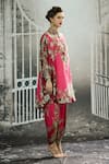 Rajdeep Ranawat_Pink Silk Print Floral Mandarin Collar Mabel Ecstasy Tunic _at_Aza_Fashions