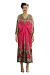 Rajdeep Ranawat_Pink Silk Print Empire Blossom V Neck Rasika Kaftan _Online_at_Aza_Fashions