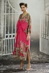 Shop_Rajdeep Ranawat_Pink Silk Print Empire Blossom V Neck Rasika Kaftan _Online_at_Aza_Fashions