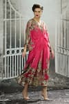 Rajdeep Ranawat_Pink Silk Print Empire Blossom V Neck Rasika Kaftan _at_Aza_Fashions