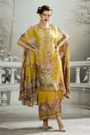 Buy_Rajdeep Ranawat_Yellow Silk Print Iris Florence Round Neck Caprice Asymmetric Tunic _at_Aza_Fashions