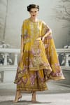 Buy_Rajdeep Ranawat_Yellow Silk Print Iris Florence Round Neck Caprice Asymmetric Tunic 