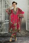 Buy_Rajdeep Ranawat_Pink Silk Print Garden V Neck Gufrina Kaftan _at_Aza_Fashions