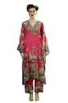 Rajdeep Ranawat_Pink Silk Print Garden V Neck Gufrina Kaftan _Online_at_Aza_Fashions