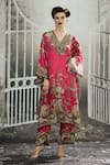 Shop_Rajdeep Ranawat_Pink Silk Print Garden V Neck Gufrina Kaftan _Online_at_Aza_Fashions