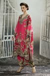 Rajdeep Ranawat_Pink Silk Print Garden V Neck Gufrina Kaftan _at_Aza_Fashions