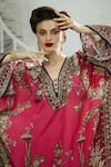 Shop_Rajdeep Ranawat_Pink Silk Print Garden V Neck Gufrina Kaftan 