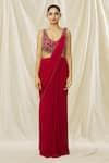 ARPAN VOHRA_Red Georgette Embroidered Crystal Scoop Embellished Bodice Cut Out Saree Gown _at_Aza_Fashions