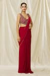 ARPAN VOHRA_Red Georgette Embroidered Crystal Scoop Embellished Bodice Cut Out Saree Gown _Online_at_Aza_Fashions