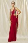 Shop_ARPAN VOHRA_Red Georgette Embroidered Crystal Scoop Embellished Bodice Cut Out Saree Gown _Online_at_Aza_Fashions