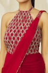 Shop_ARPAN VOHRA_Red Georgette Embroidered Crystal Halter Neck Embellished Saree Gown _Online_at_Aza_Fashions