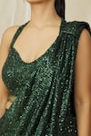 ARPAN VOHRA_Emerald Green Georgette Embellished Pre Draped Saree With Blouse For Women_at_Aza_Fashions