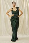 Shop_ARPAN VOHRA_Emerald Green Georgette Embellished Pre Draped Saree With Blouse For Women_Online_at_Aza_Fashions