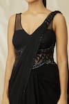 ARPAN VOHRA_Black Georgette Embroidered Sequin V Neck Corset Belt Embellished Saree Gown _Online_at_Aza_Fashions