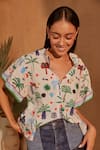 NOIB_White Giza Poplin Printed Boxy Collared Margot Shirt_Online_at_Aza_Fashions