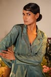 Shop_Midushi Bajoria_Green Shimmer Tissue Embroidery Embellished Blazer With Bell Bottom Pant _Online_at_Aza_Fashions