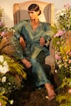 Midushi Bajoria_Green Shimmer Tissue Embroidery Embellished Blazer With Bell Bottom Pant _at_Aza_Fashions