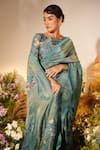 Shop_Midushi Bajoria_Green Shimmer Tissue Embroidery Bloom Swarovski Embellished Saree With Blouse _Online_at_Aza_Fashions