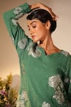 Buy_Midushi Bajoria_Green Georgette Embroidery Applique Rosa Swarovski Embellished Top With Pant _Online_at_Aza_Fashions