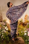 Shop_Midushi Bajoria_Purple Silk Petunia Applique Swarovski Embellished Jacket Draped Skirt Set _at_Aza_Fashions