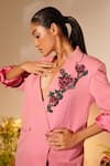 Midushi Bajoria_Pink Banana Crepe Embroidery Cutdana Lapel Rosa Swarovski Blazer With Pant _at_Aza_Fashions